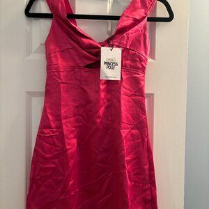 Princess Polly Rava Off the Shoulder Mini Dress Hot Pink, Size 2, Brand New